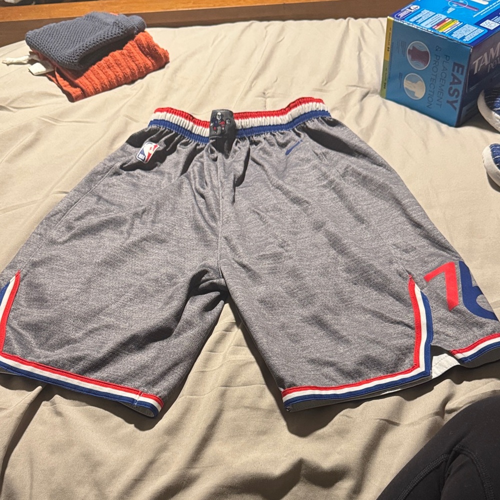 76ers NBA Ben Franklin Gray Athletic Men's Shorts with Red and Blue Accents